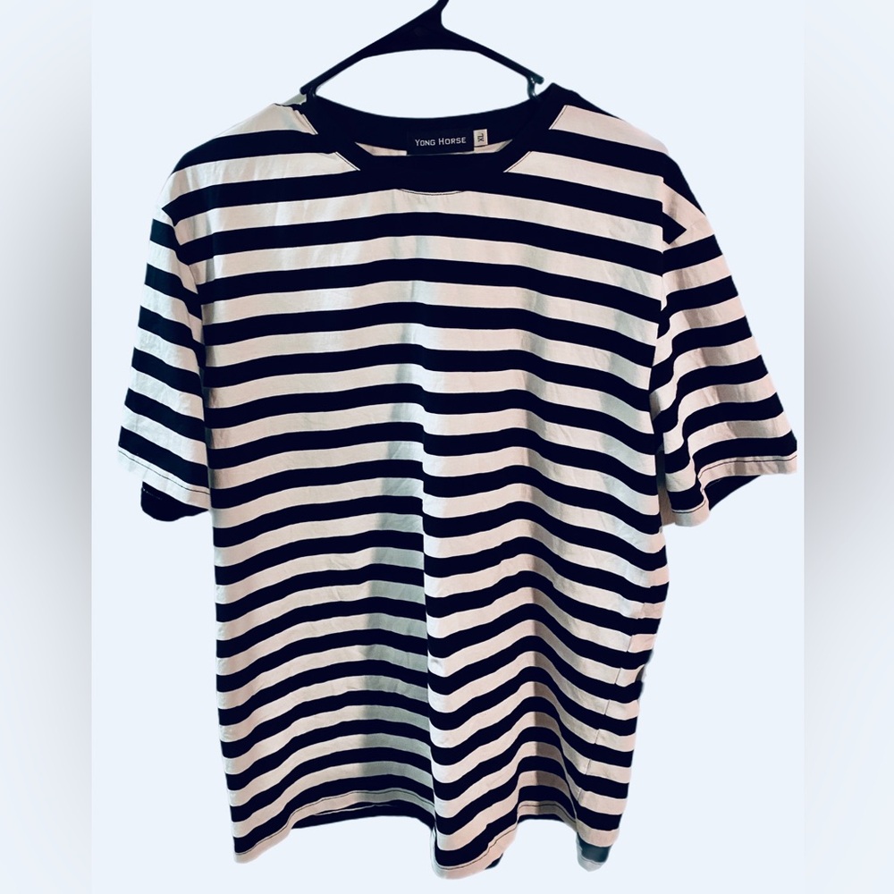 Yong Horse Black and White Striped T-Shirt
